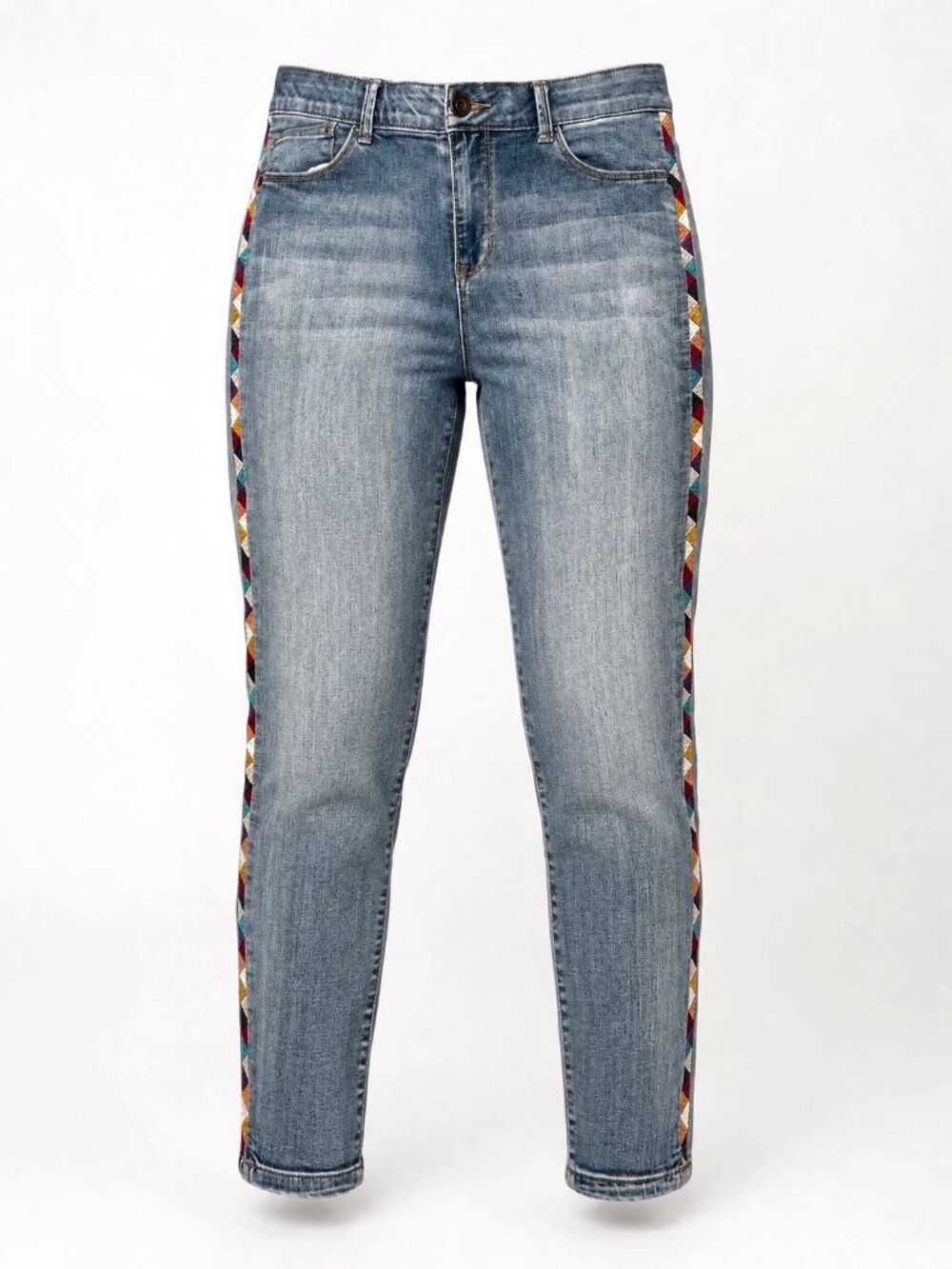 Knox Rose 12 Blue Denim Jeans Slim Fit Embroidered Side Stripes Boho Aesthetic